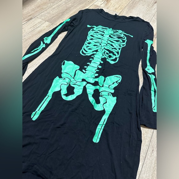 Neon green skeleton bones Bodycon stretchy dress Halloween black light resistant - Picture 7 of 14